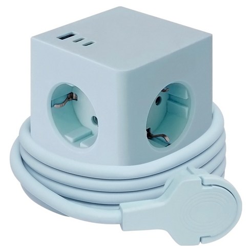 원스탑 제로갭 납작 큐브 고용량 USB C 고속충전 멀티탭 4000W, 1개, 스카이블루, 1.8m