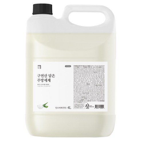 살림백서 구연산 담은 주방세제 알로에베라향, 4L, 1개 4L × 1개, 4L × 1개 섬네일