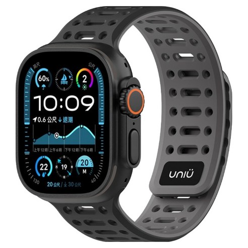 UNIU 에어 스포츠 실리콘 스트랩 42 / 44 / 45 / 46 / 49mm, 스페이스 블랙, 1개