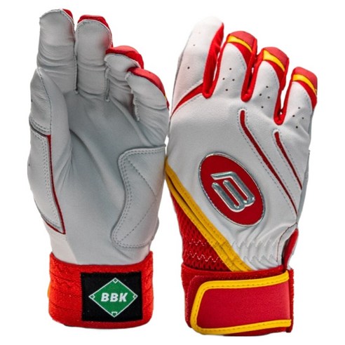비비케이 25 Dark Yellow 배팅장갑 양손착용 세트 BG395, 1세트, WHITE + RED