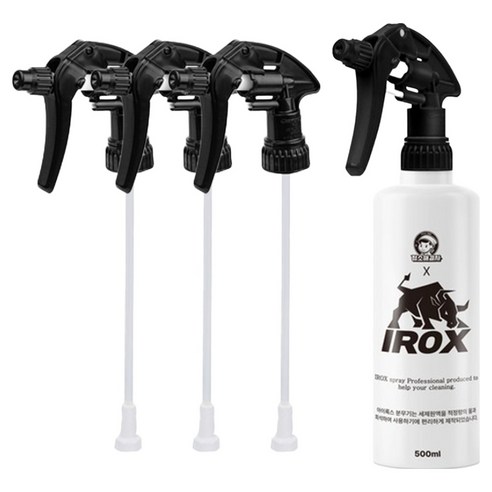 청소해결사 아이록스 내화학성 2중 분사 분무기 500ml 헤드 4p + 몸통 세트, 블랙, 1세트