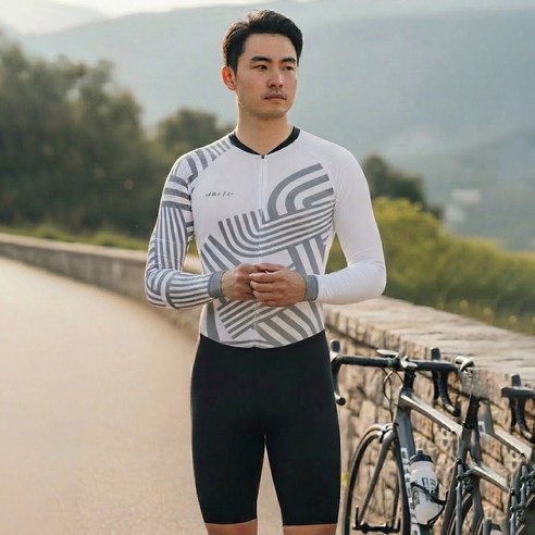 리런 남성용 로드 긴팔 자전거 슈트