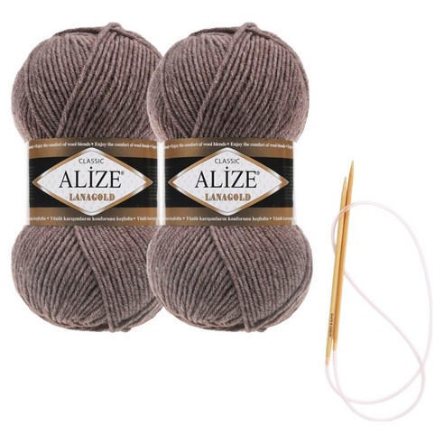 alize 라나골드 뜨개실 100g x 2p 목도리 패키지 도안 및 대바늘, 240, 1개