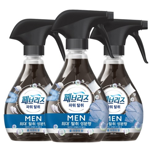 페브리즈 포맨 쿨아쿠아향 본품, 360ml, 3개