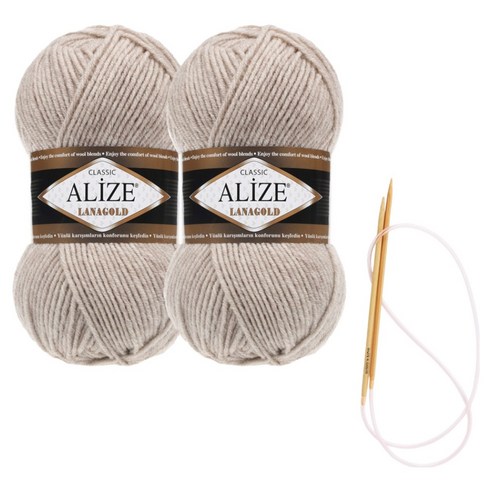 alize 라나골드 뜨개실 100g x 2p 목도리 패키지 도안 및 대바늘, 152, 1개