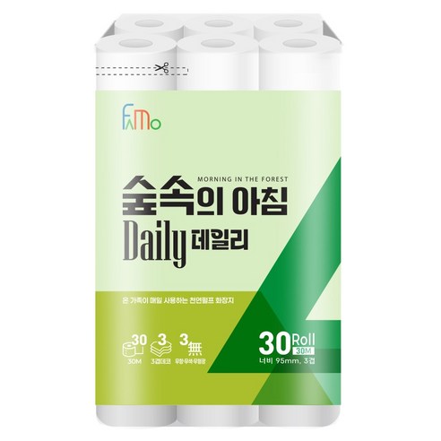 파모 숲속의 아침 데일리 도톰한 3겹 화장지, 1개, 30롤, 30m