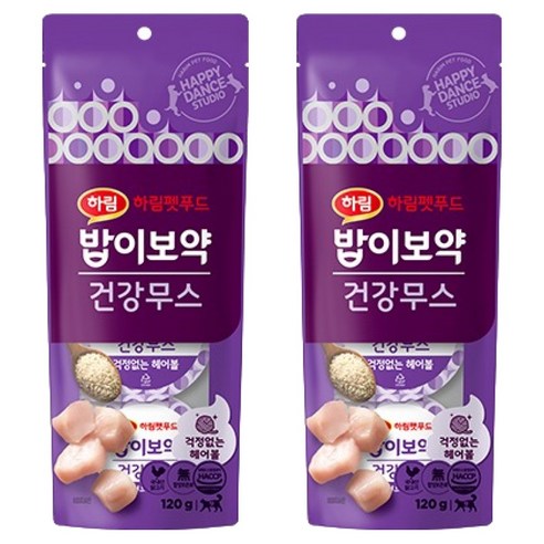 하림펫푸드밥이보약 고양이 건강무스 파우치 3p, 120g, 2개, 걱정없는 헤어볼