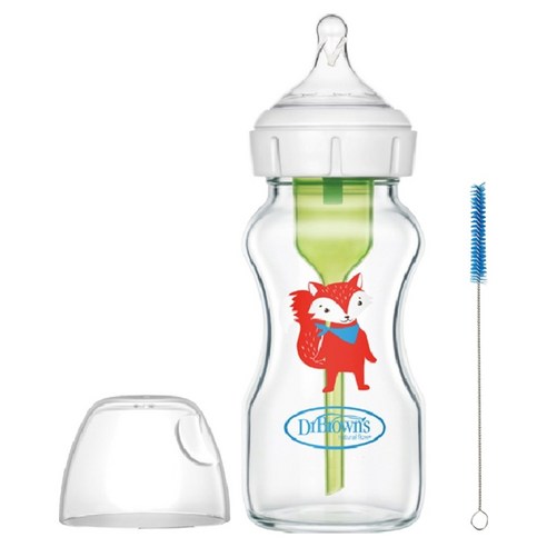닥터브라운 와이드넥 데코 유리 젖병 2단계 3~6개월, 혼합색상, 270ml, 1개