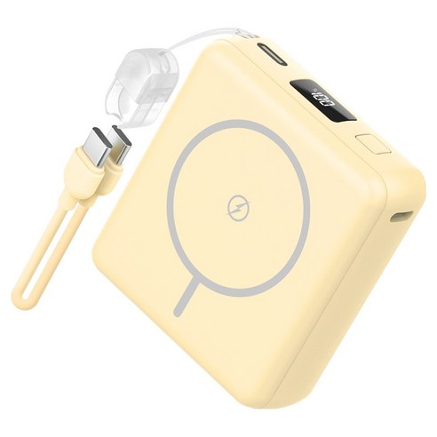 스마텍 미니 맥세이프 보조배터리 10000mAh + C타입 to C타입 스트랩 케이블 세트, 옐로우, STPB-MFB100