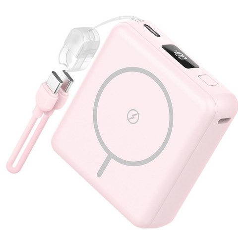 스마텍 미니 맥세이프 보조배터리 10000mAh + C타입 to C타입 스트랩 케이블 세트, 핑크, STPB-MFB100