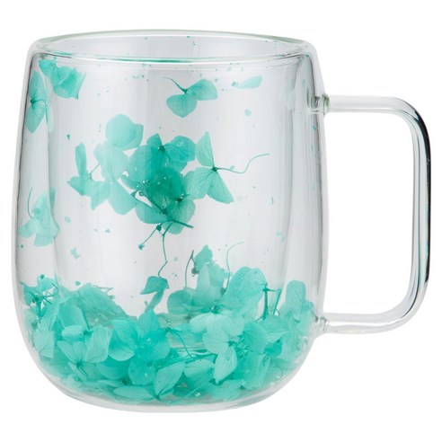 발룬피니 내열유리 플라워 이중 머그컵 300ml, 민트, 1개