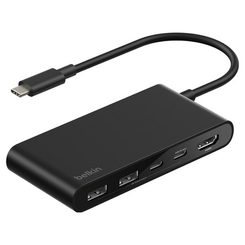 벨킨 connect USB C 5 in 1 5Gbps 4K 60Hz HDMI 100W PD 듀얼 포트 허브 AVC022fqBK, 1개, 블랙