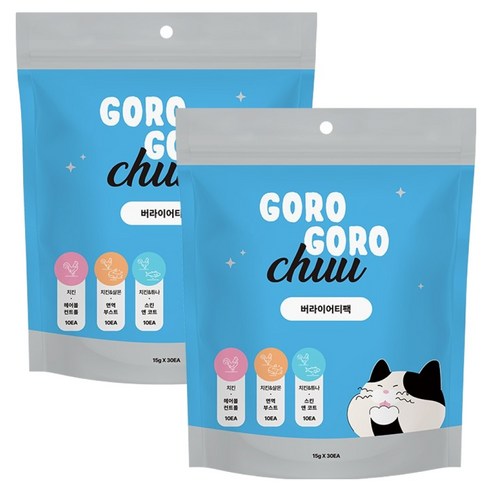 gorogoro 고양이 츄 버라이어티팩, 450g, 2개, 혼합맛(치킨/연어/참치)