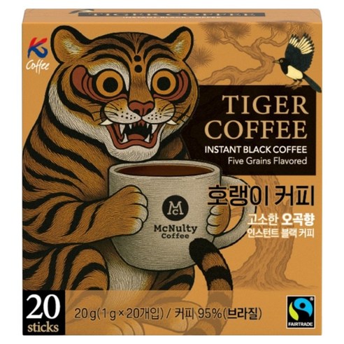 맥널티커피 호랭이 커피스틱 오곡향 블랙, 1개, 20개입, 1g