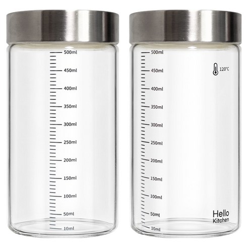 헬로키친 내열유리 눈금 유리병 와이드형, 500ml, 2개