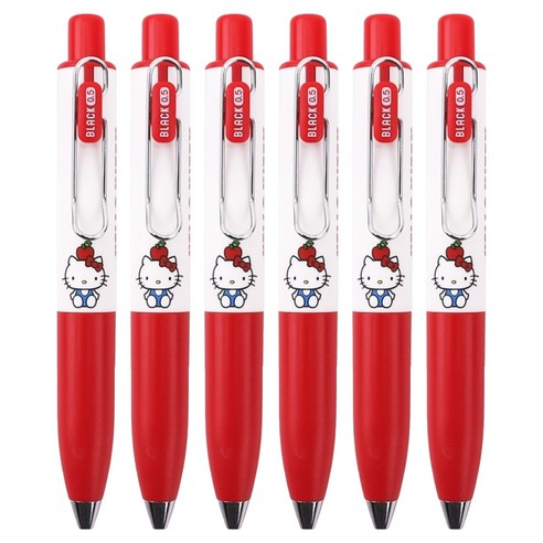 한들 헬로키티 미니 클립 흑색 중성볼펜 0.5mm, 레드, 6개