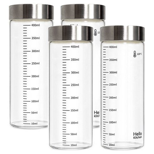 헬로키친 내열유리 눈금 유리병, 400ml, 4개