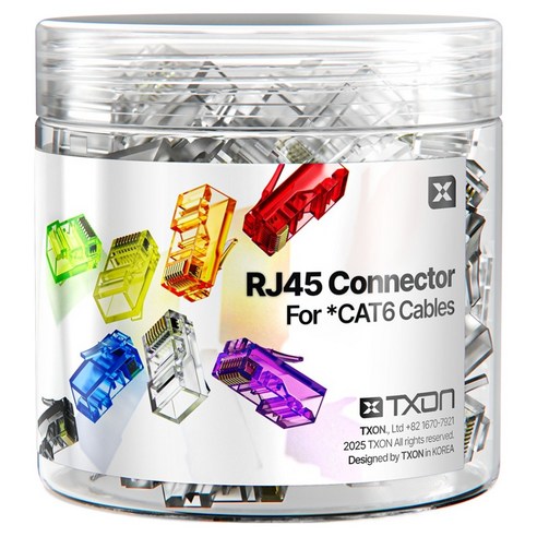 티엑스온 CAT6 RJ45 커넥터 8P8C 플러그, 21.5mm, 100개, 투명