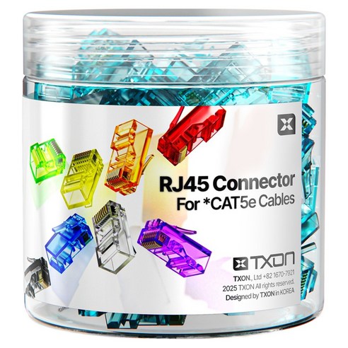 티엑스온 CAT5E RJ45 커넥터 8P8C 플러그, 21.5mm, 100개, 블루