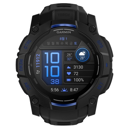 가민 인스팅트 3 슈퍼노바 AMOLED 아웃도어 스마트워치, 블랙 + 볼트블루, 50mm, GPS + 블루투스