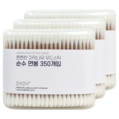 소낙소낙 튼튼한 자작나무 우드스틱 순수 면봉, 3개, 350개입