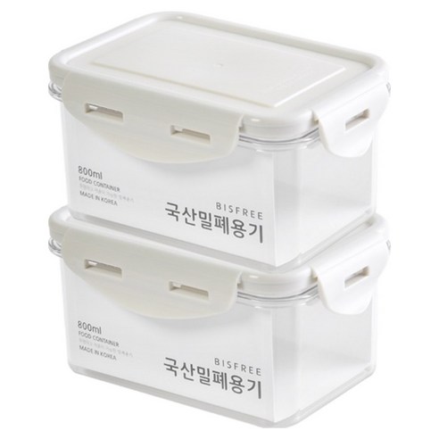 QUIDNOVI 국내산 직사각 밀폐용기 화이트, 2개, 800ml