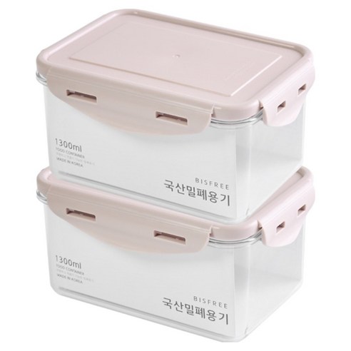 QUIDNOVI 국내산 직사각 밀폐용기 인디핑크, 2개, 1.3L