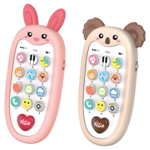 키저스 아이큐폰 아기 유아용 멜로디 핸드폰 버튼식 장난감, 베이지, 핑크, 2개