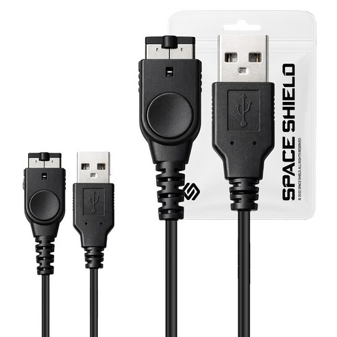 스페이스쉴드 닌텐도 게임보이 어드밴스 SP 호환 USB A 충전 케이블, 블랙, 2개