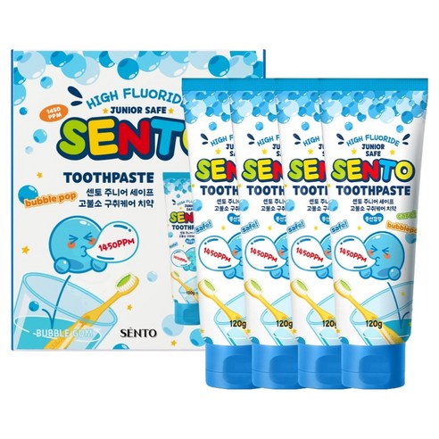 센토 주니어 세이프 구취케어 어린이치약 풍선껌향, 120g, 4개