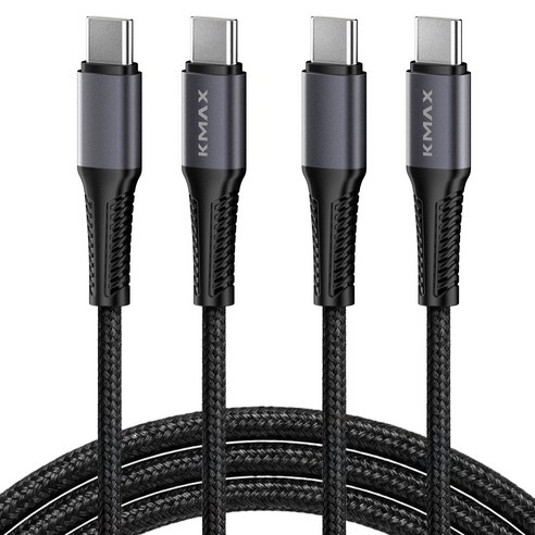 케이맥스 100W 메탈패브릭 C-C타입 초고속 충전 케이블, 2개, 블랙, 2m