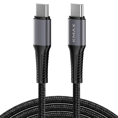 케이맥스 100W 메탈패브릭 C-C타입 초고속 충전 케이블, 1개, 블랙, 1.5m