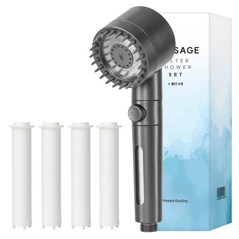 해피달링 고압 수압상승 필터 샤워기 헤드 + 필터 5p 세트, 그레이, 1세트
