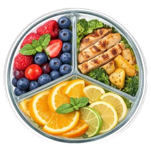발룬피니 내열유리 나눔 칸막이 밀폐용기 원형 3칸, 1개, 930ml