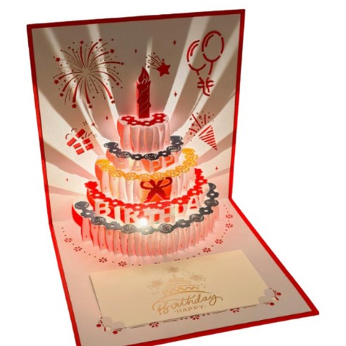 휴고잉 3D 팝업 멜로디 생일축하카드, 레드, 1개