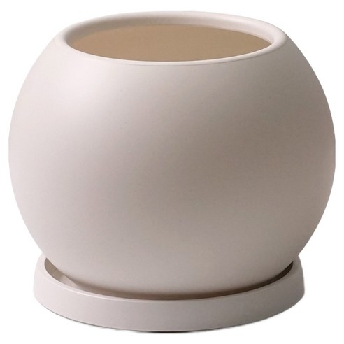morningscent 분갈이 거실 달항아리 화분 + 받침 세트, 화이트, 1세트
