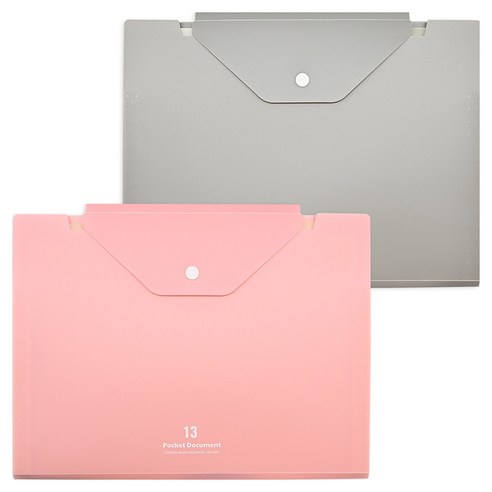 포포팬시 멀티 PP커버 아코디언 포켓 도큐먼트 파일 13포켓, 핑크, 그레이, 2개