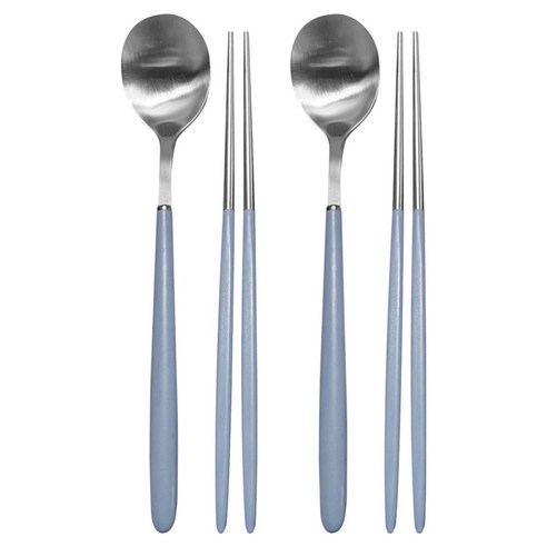 브링카멜 스텐 한식 파스텔 샤틴 수저 2벌 세트, 블루, 2개, 숟가락 2p + 젓가락 2p