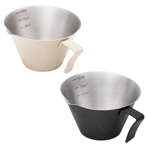 LANO 304 스텐 에스프레소 눈금 샷잔 100ml x 2종 세트, 크림, 블랙, 1세트