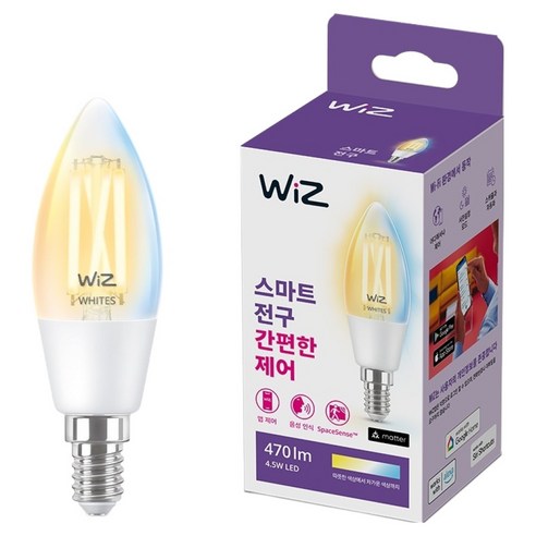 WiZ 스마트전구 LED 웜 앤 쿨 화이트 캔들 E14 4.5W, 기타색, 1개 기타색, 1개