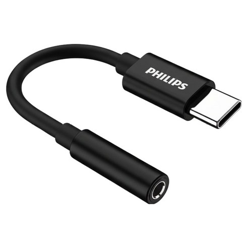 필립스 C타입 3.5mm 이어폰 변환 젠더 오디오 AUX 헤드셋 마이크 연결잭 DAC 칩 내장, 11cm, Black, 1개