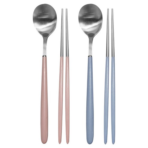 영수산업카멜 스텐 한식 파스텔 샤틴 수저세트, 핑크, 블루, 1세트, 숟가락 2p + 젓가락 2p