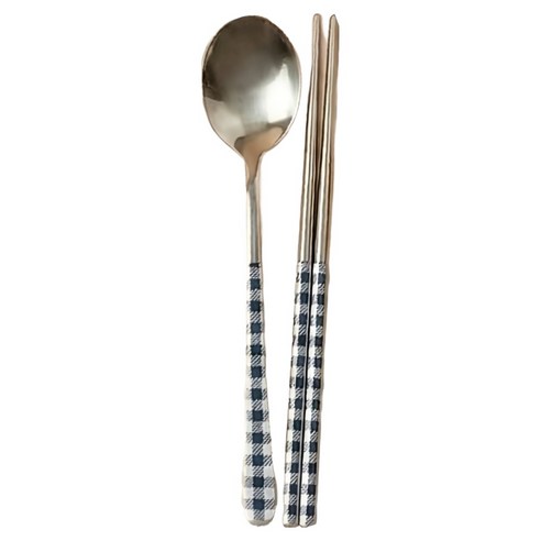 보겐 루미 체크 수저 세트, 블루, 1세트, 숟가락 + 젓가락