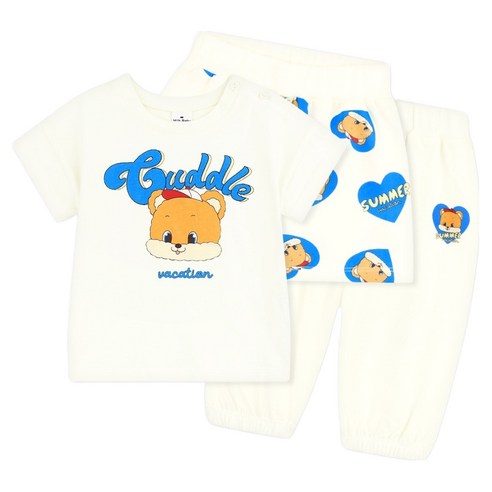 MilkBaby 룰루 하트베어 반팔 티셔츠 + 4부 팬츠 + 조거 팬츠 세트
