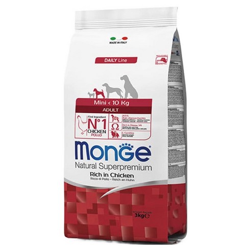 몬지 어덜트 도그 내추럴 슈퍼프리미엄 미니 건식사료, 닭, 3kg, 1개