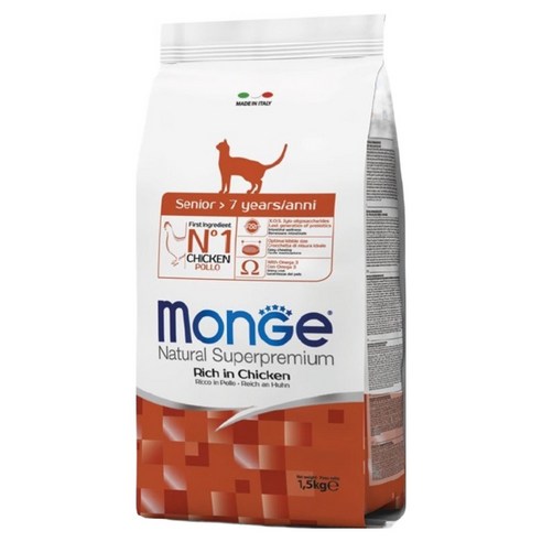 몬지 시니어 고양이 내추럴 슈퍼프리미엄 건식사료, 닭, 1.5kg, 1개
