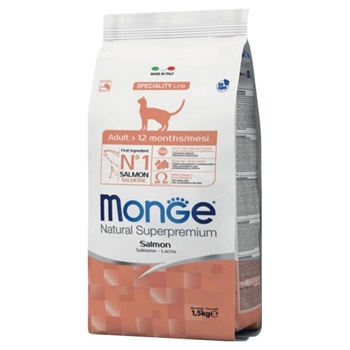 몬지 어덜트 고양이 내추럴 슈퍼프리미엄 모노프로틴 건식사료, 연어, 1.5kg, 1개