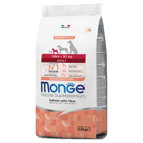 몬지 어덜트 도그 내추럴 슈퍼프리미엄 미니 건식사료, 연어+쌀, 2.5kg, 1개