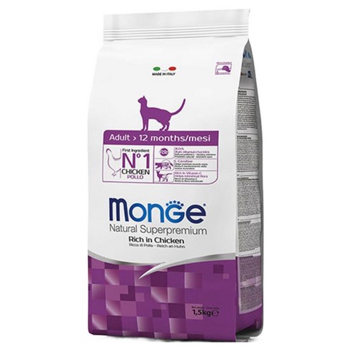 몬지 어덜트 고양이 내추럴 슈퍼프리미엄 사료, 닭, 1.5kg, 1개