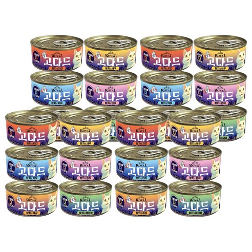 펫스토리로얄 고다드 고양이 그레이비 간식캔 80g x 6종 x 4p 세트, 1세트, 혼합맛(치킨/새우/치어/연어/게살/헤어볼/참치)